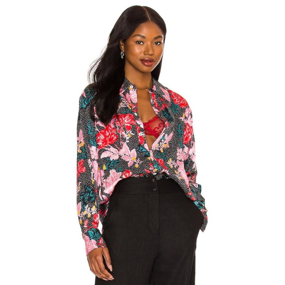 Tell Your Friends‎ Womens Long Sleeve Shirt Button Up Alicia Print Silk Size L